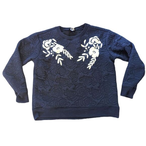 🛍️Urban Mood Blue and White Embroidered Crew Neck Sweatshirt - Picture 1 of 5